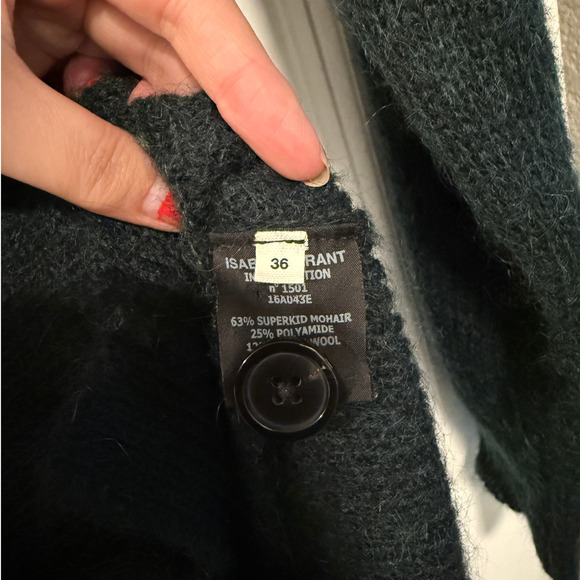 NEW! Isabel Marant S Kid Mohair $599 Long Cardigan Sweater Oversized Teal Green - Picture 8 of 8